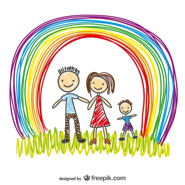 Free Vector | Happy family and hand painted rainbow