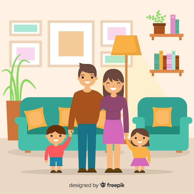 Download Happy family at home with flat design | Free Vector