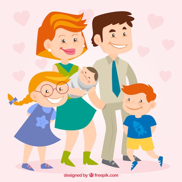 Happy family in cartoon style