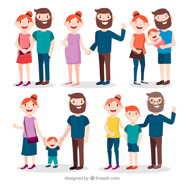 Happy family in different life stages with flat\
design