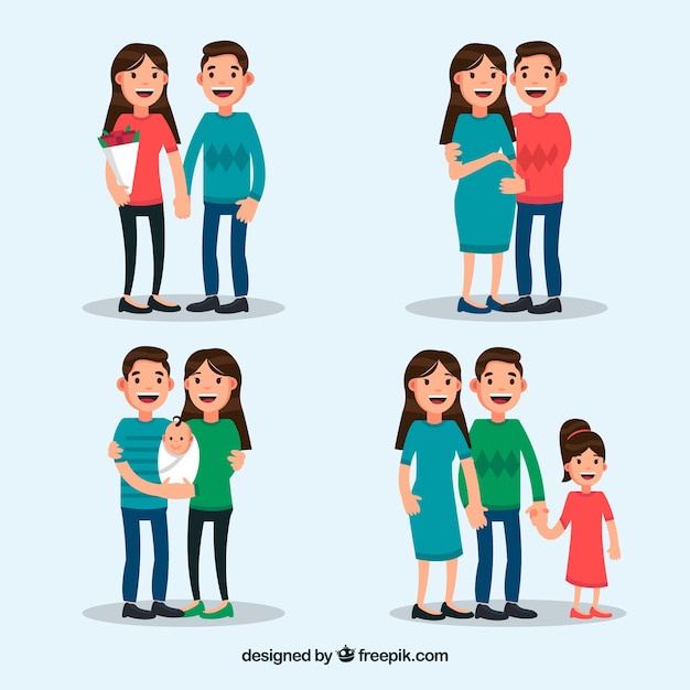 Happy family in different life stages with flat
design