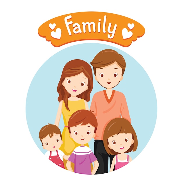 Premium Vector | Happy family portrait in circle frame