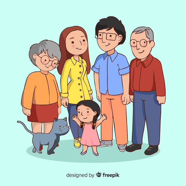 Ritratto Di Famiglia Felice Disegno Vettoriale Stilizzato Vettore Gratis