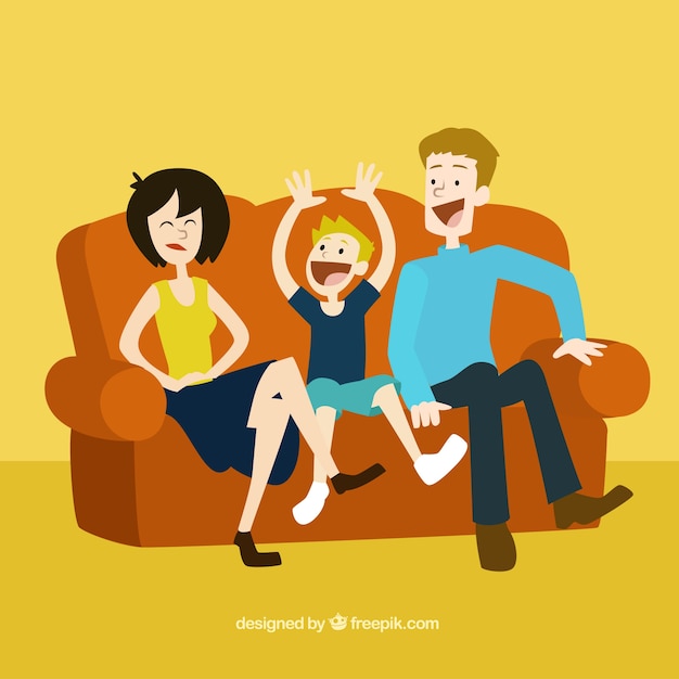 Happy family sitting on the couch