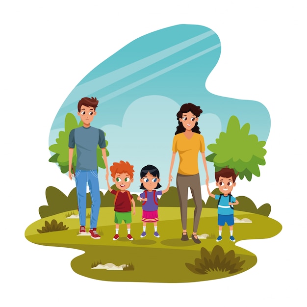 Premium Vector Happy Family With Kids In The Park