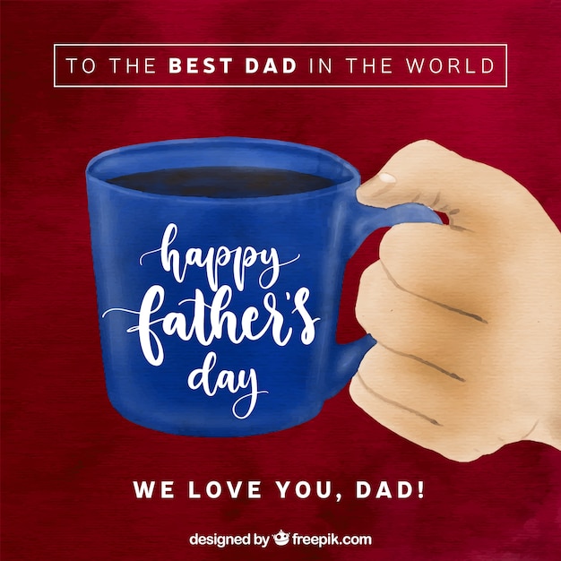 Happy father\'s day background with blue coffee\
cup