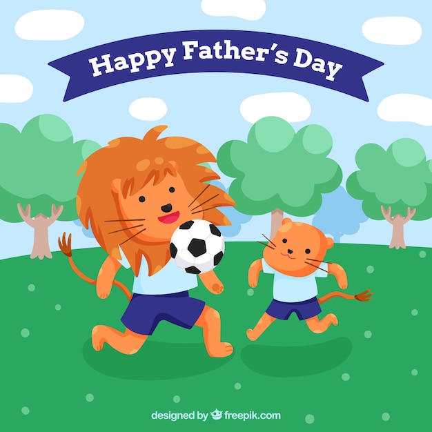 Happy father\'s day background with cute animals\
playing soccer
