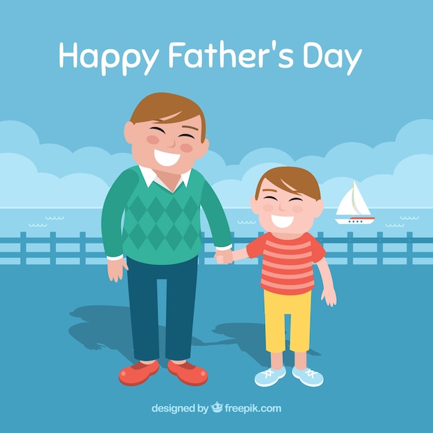 Happy father\'s day background with dad and\
son