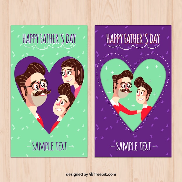 Download Happy father's day cards with hearts Vector | Free Download
