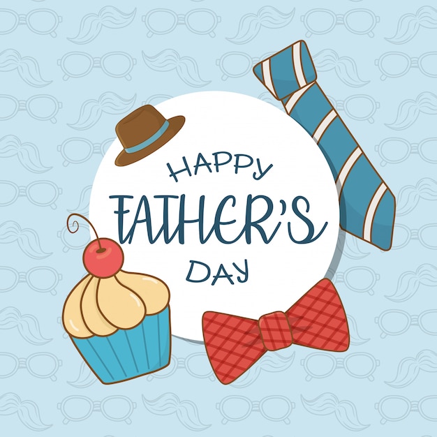 Happy fathers day card with set elements Premium Vector