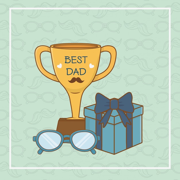 Download Happy fathers day card with trophy cup | Premium Vector