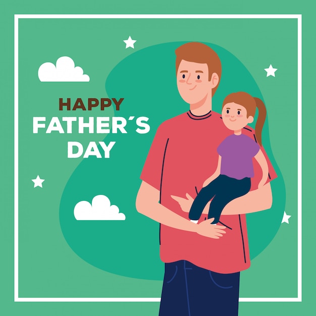 Premium Vector Happy Fathers Day Greeting Card And Dad Carrying Daughter