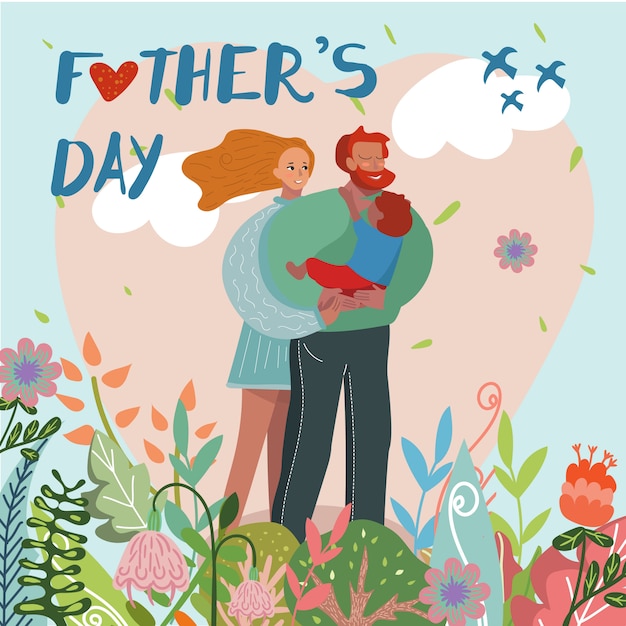 Download Happy fathers day greeting card, parents and son Vector ...