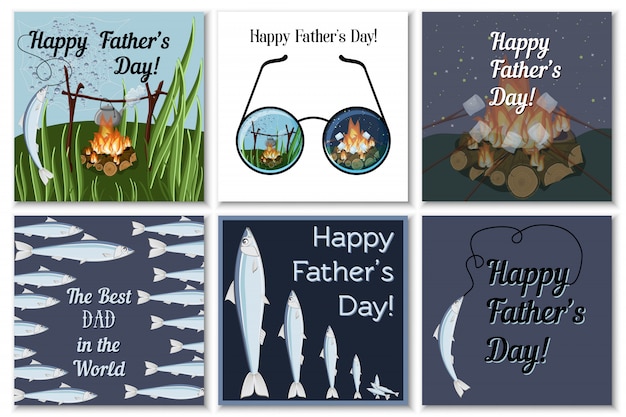 Download Happy fathers day greeting cards set for dad fisherman ...