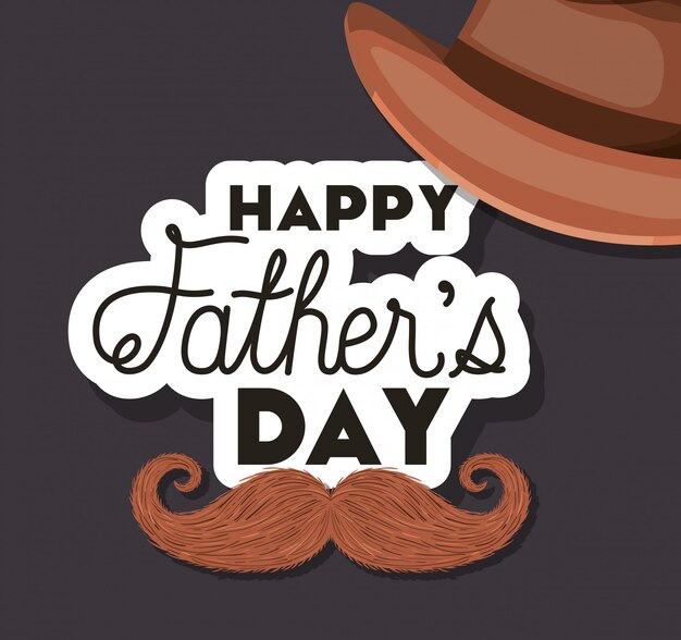 Happy fathers day hat and mustache design | Premium Vector