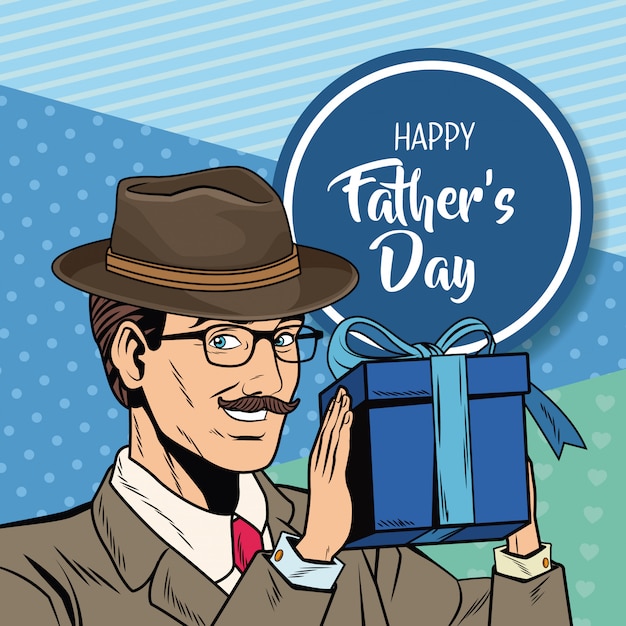 Happy fathers day pop art card | Premium Vector