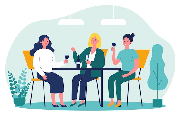 Premium Vector Happy Female Friends Hanging Out In Cafe
