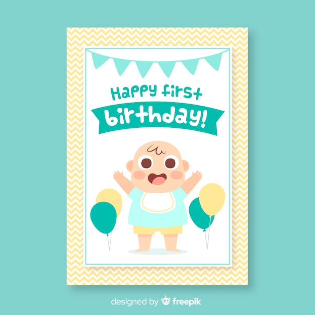 Download Happy first birthday invitation card | Free Vector