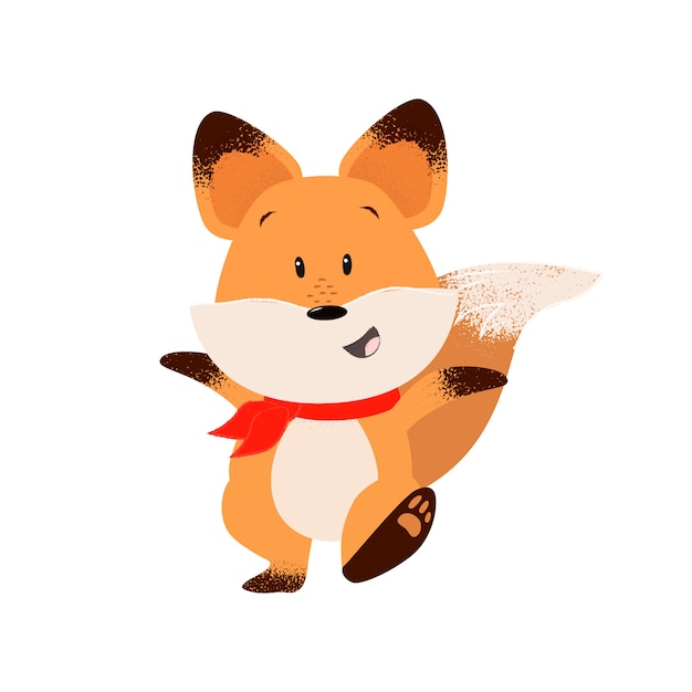 Happy fox outstretching hands while walking Free Vector