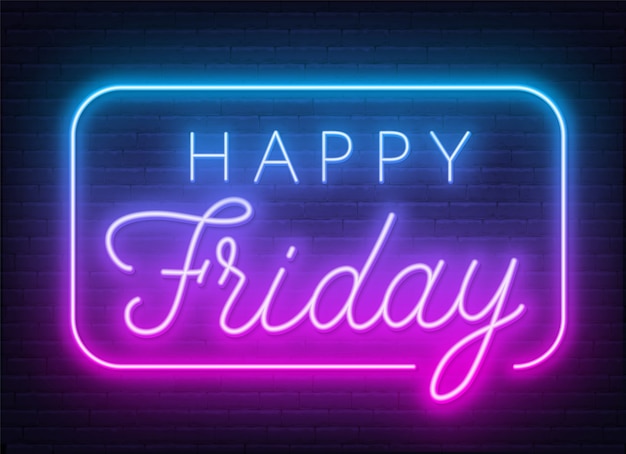 Premium Vector | Happy friday neon sign. greeting card on dark background.