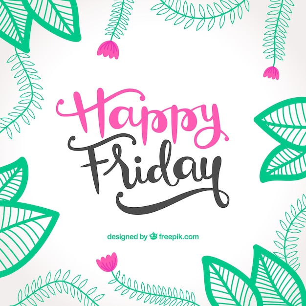 Happy friday vintage background with hand drawn leaves decoration