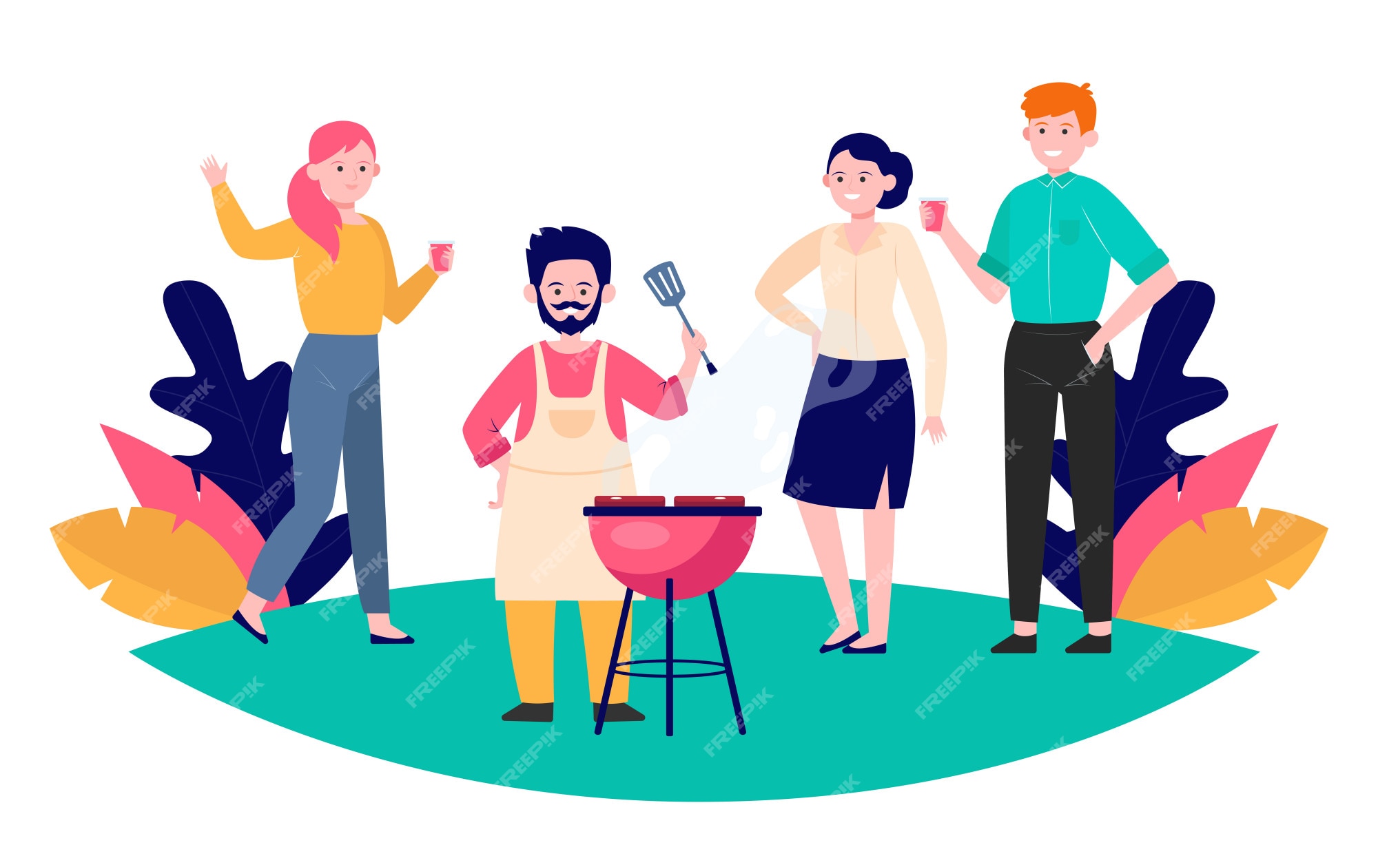 Free Vector | Happy friends enjoying barbecue party