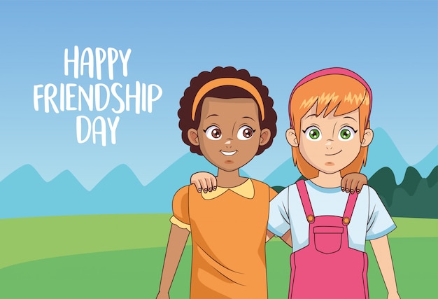 Premium Vector | Happy friendship day celebration with girls couple