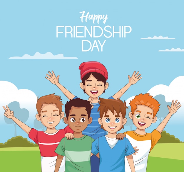 Premium Vector | Happy friendship day celebration with group of kids in ...