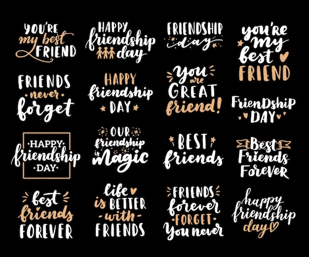 Premium Vector Happy Friendship Day Cute Hand Lettering Big Set