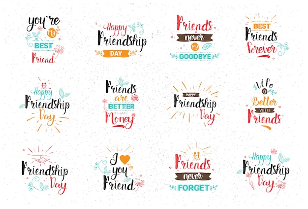 Happy friendship day logo set greeting cards collection friends holiday ...