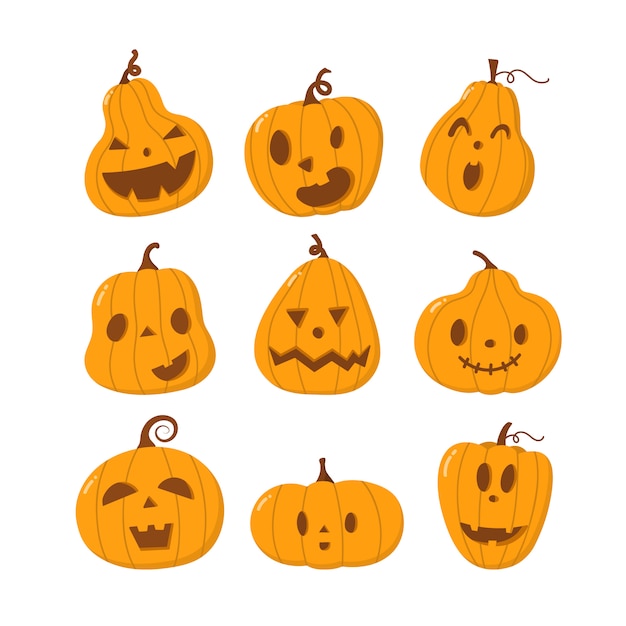 Premium Vector | Happy, funny, cute and scary halloween pumpkin set