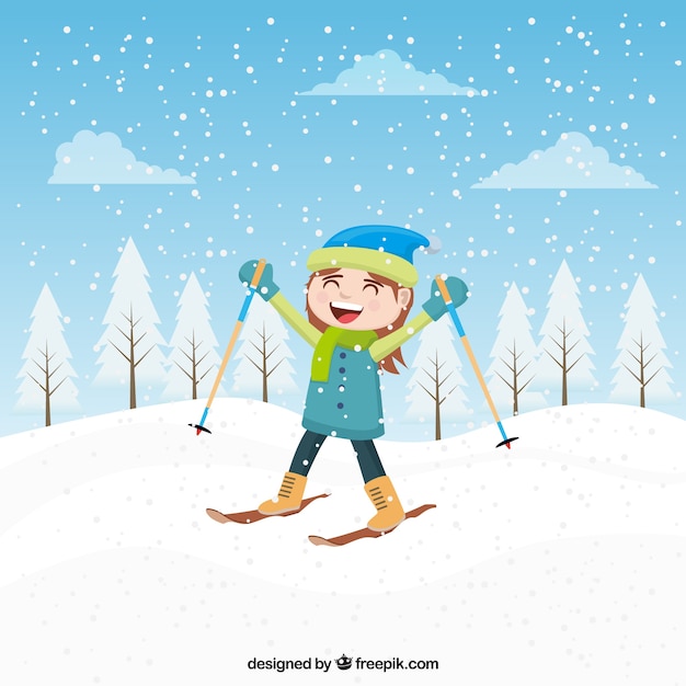 Happy girl skiing