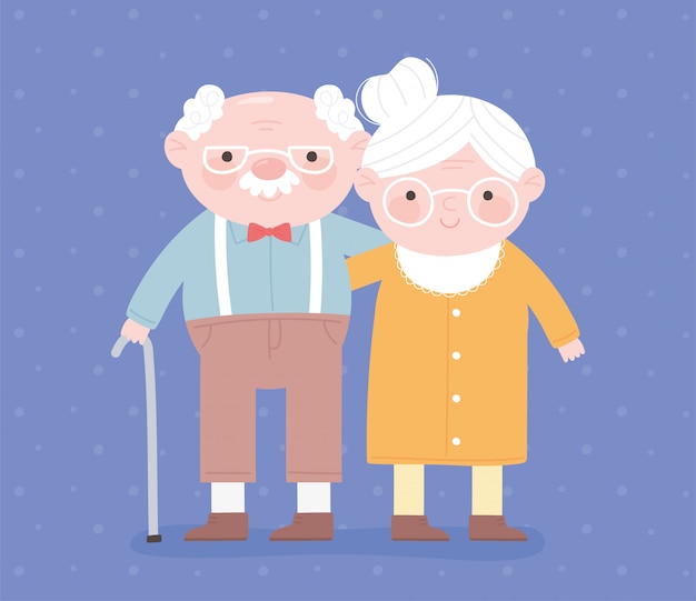 Download Premium Vector Happy Grandparents Day Grandpa With Walk Stick And Grandma Character Cartoon Card