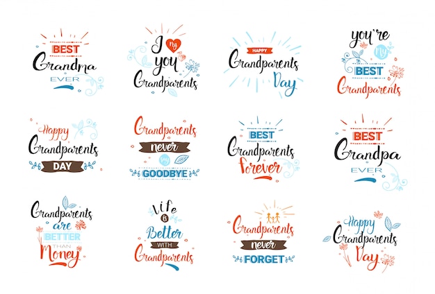 Download Premium Vector Happy Grandparents Day Greeting Card Banners Set Text Over White Background