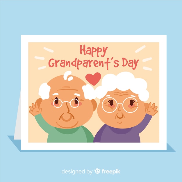 かわいい祖父と祖母の文字で幸せな祖父母の日グリーティングカード 無料のベクター