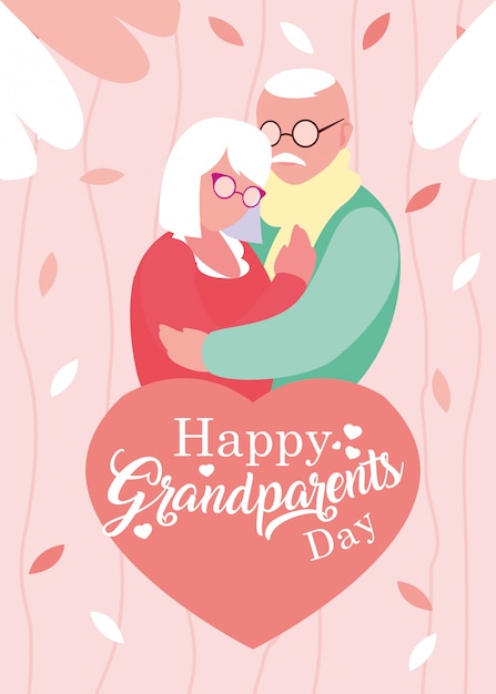 Happy grandparents day poster with old couple hugged | Premium Vector