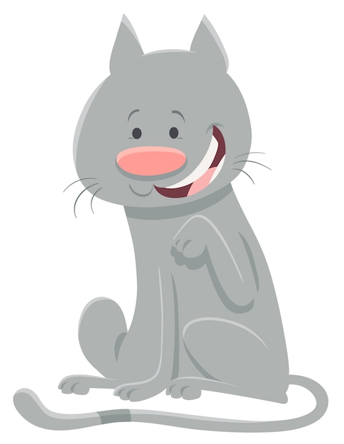 ハッピーグレー猫漫画動物キャラクター プレミアムベクター