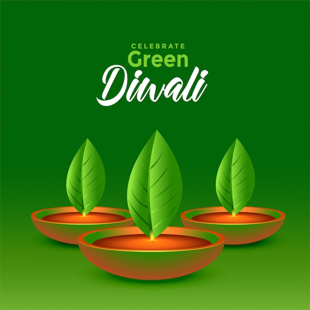 Free Vector Happy Green Diwali Leaves Diya Eco