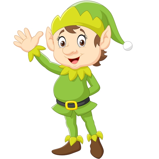 Premium Vector | Happy green elf waving