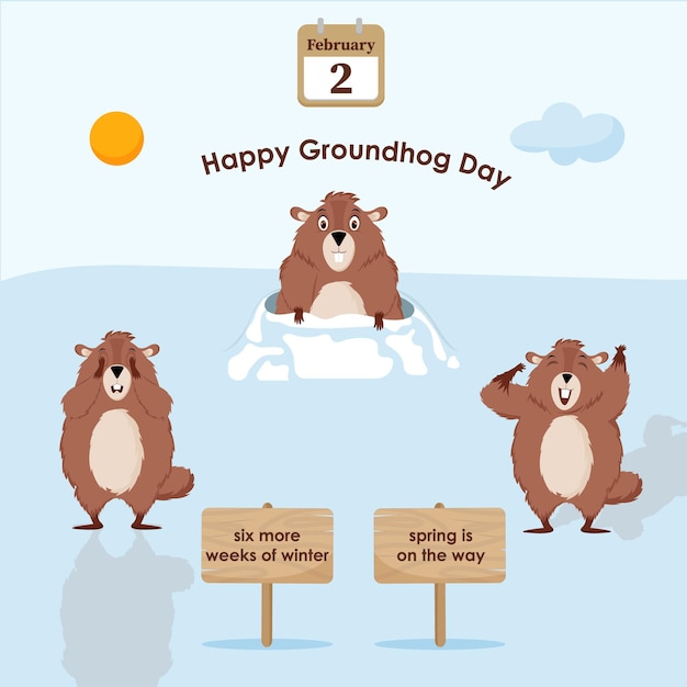 Premium Vector | Happy groundhog day. diagram with illustrations of