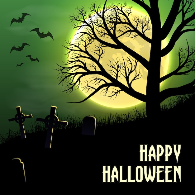 Download Happy halloween background with graveyard, trees and moon ...