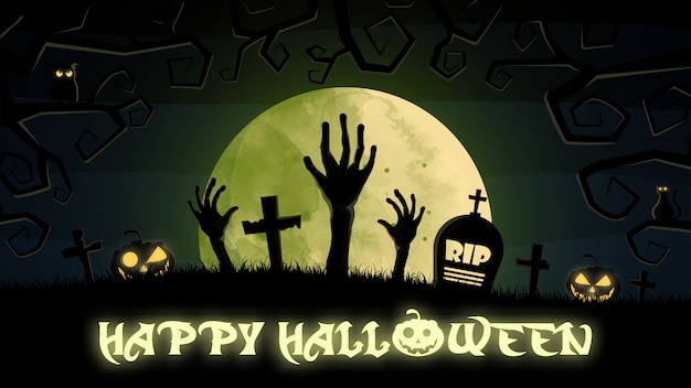 Download Happy halloween background with graveyard | Premium Vector