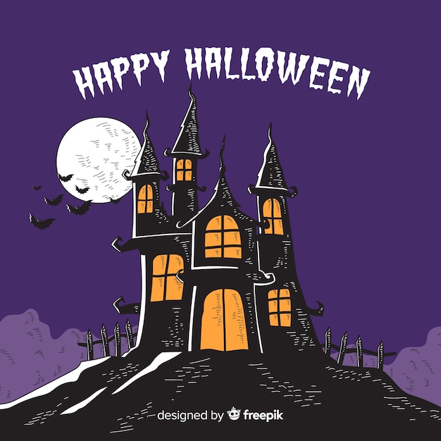 Free Vector  Happy halloween background with haunted house