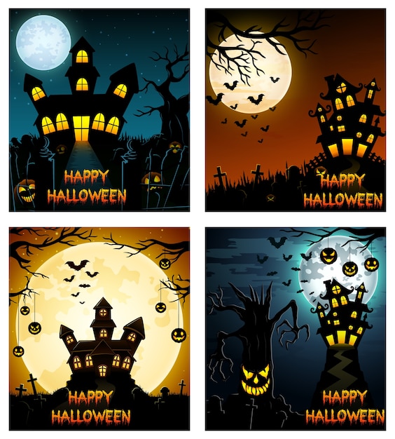 Download Happy halloween banner set with scary tree and castle ...