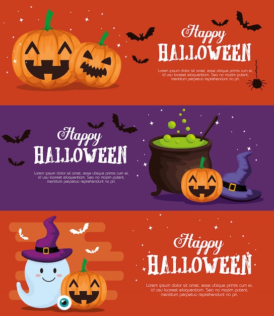 Download Happy halloween banner set Vector | Free Download