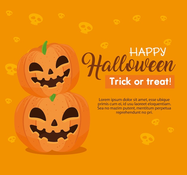 Premium Vector Happy Halloween Banner With Pumpkins On Orange Background