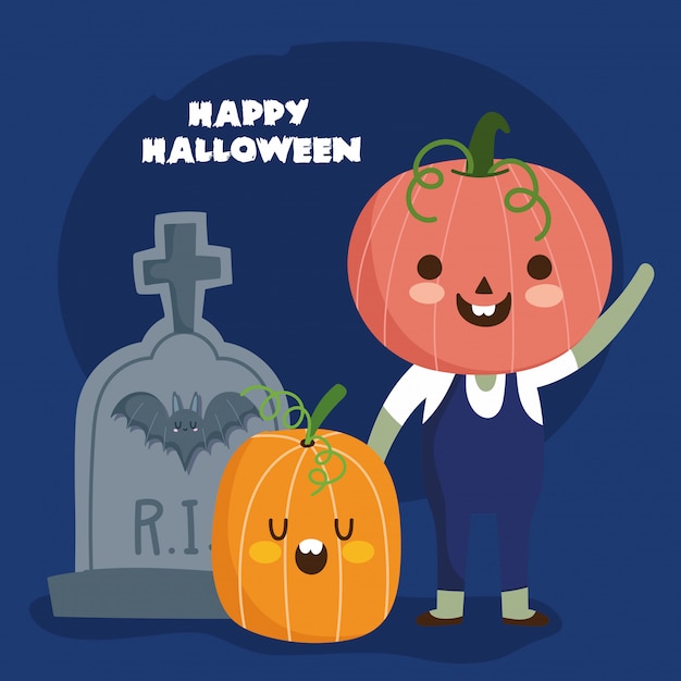 Download Premium Vector | Happy halloween, boy with pumpkin costume ...