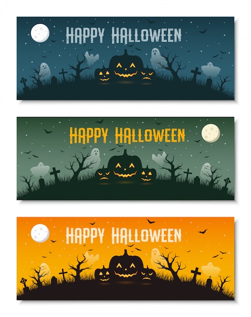 Premium Vector | Happy halloween business banner template set