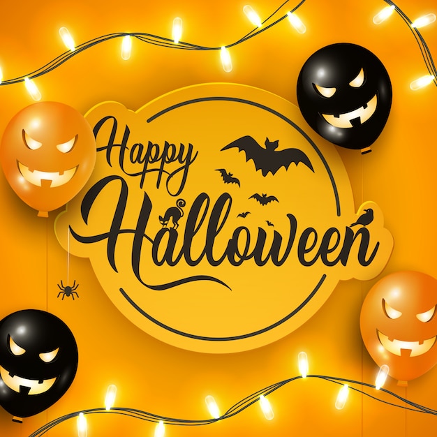 Premium Vector | Happy halloween card or party invitation with black ...