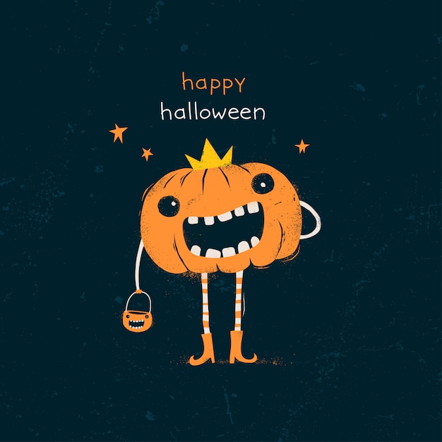 Premium Vector | Happy halloween card with pumpkin cartoon.